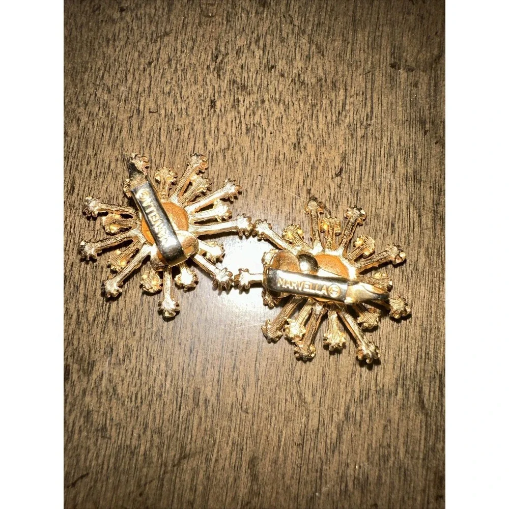 Vintage Marvella‎ Starburst Star clear Rhinestone Clip-on Earrings